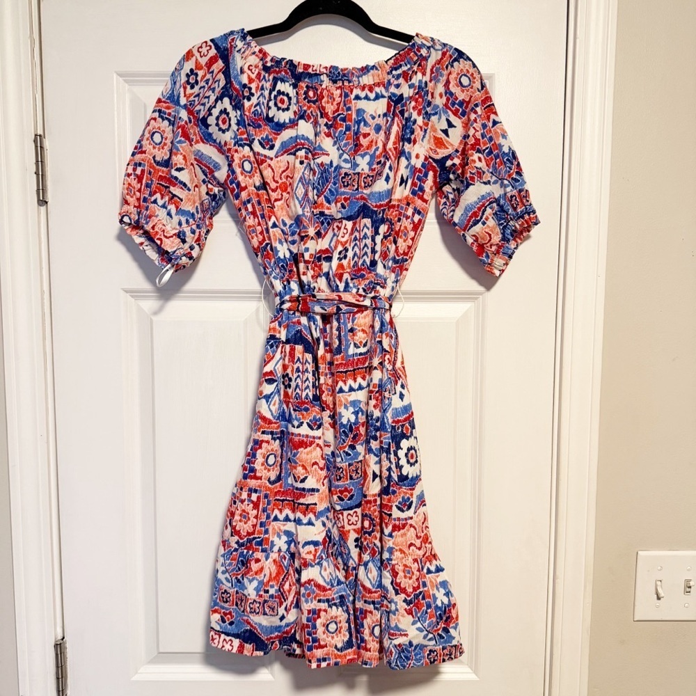 Loft Scribble Ruffle Off The Shoulder Mini Dress. - Picture 4 of 9